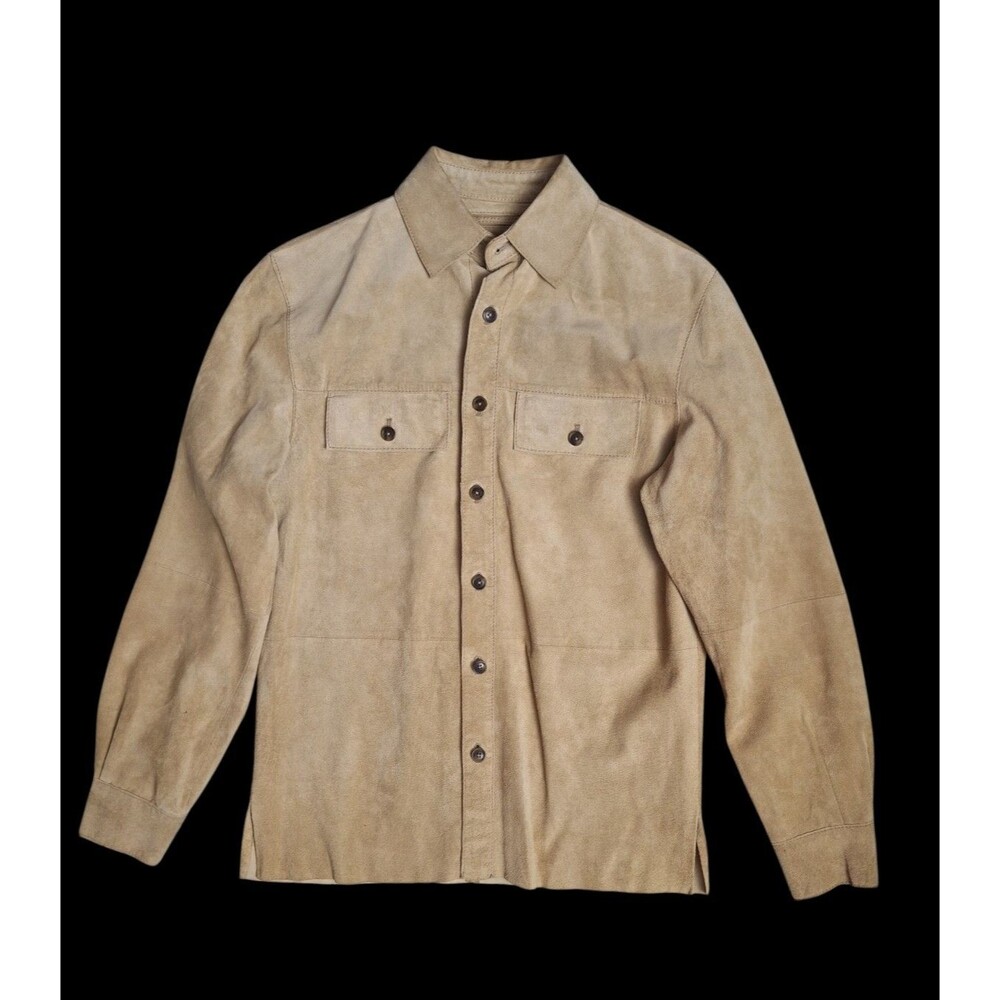 Roundtree & Yorke Suede Leather Shirt Jacket Womens Small Button Up Long Sleeve
